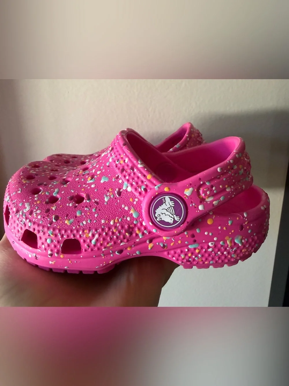 Kids Pink Speckled CROCS - Size 6